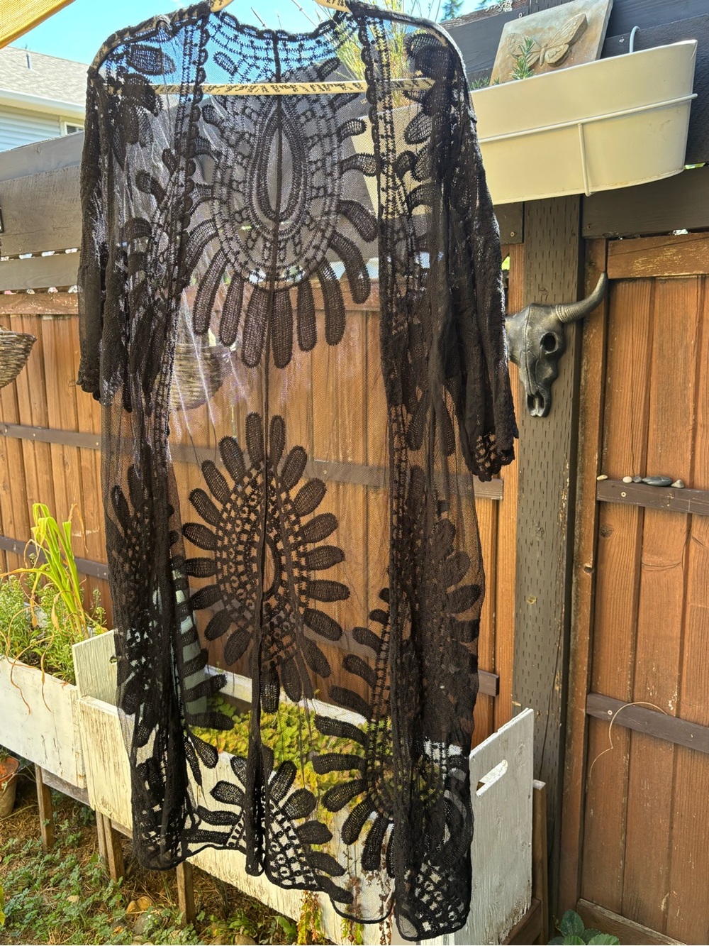 Black Mesh Kimono with Embroidery | NWT | One Size